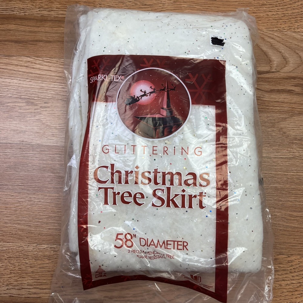 Vintage Sparkl-Tex Glittering Christmas Tree Skirt 58" Flame Resistant NEW